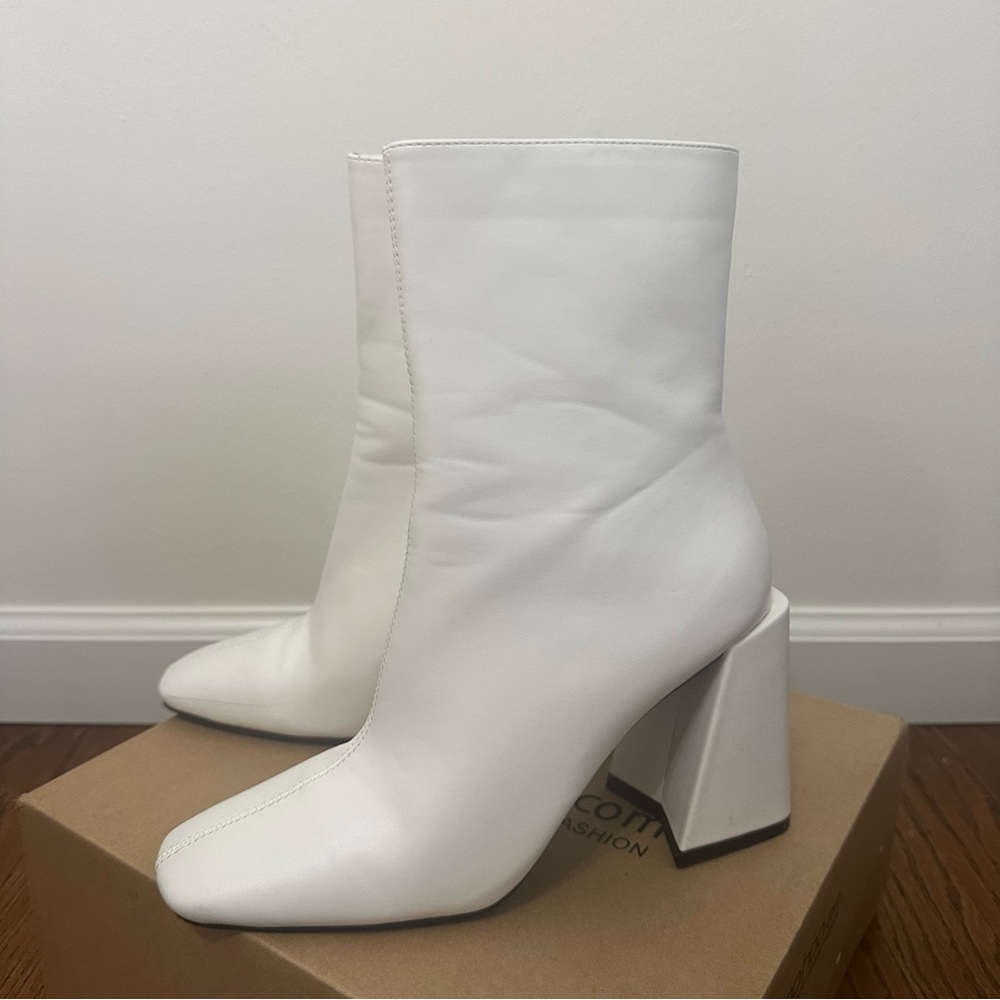 Boohoo White Flared Heel Booties